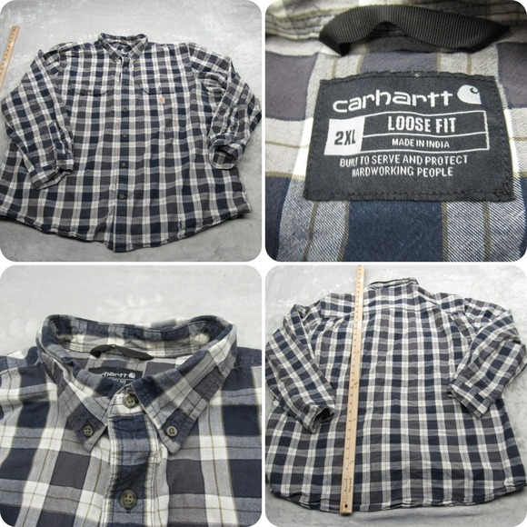 Carhartt Shirt Mens 2XL Blue Plaid Cotton Loose Fit Long Sleeve Button Down - Picture 1 of 14
